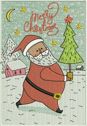 Santa with fir-tree machine embroidery design