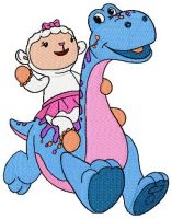 Lambie riding dinosaur embroidery design