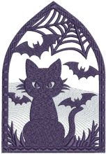 Black cat and bats embroidery design