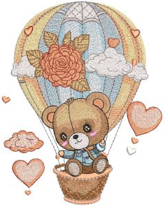Vintage teddy bear in balloon embroidery design