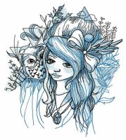 Teen with owl friend embroidery design