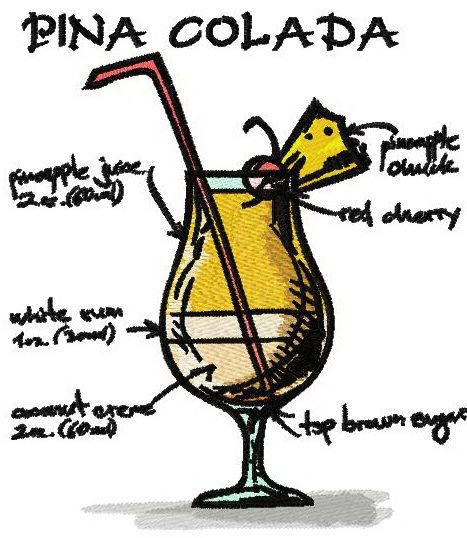 Pina Colada cocktail machine embroidery design