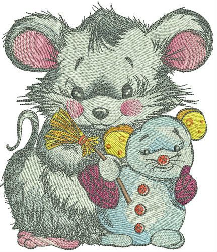 Mouse with snowmouse machine embroidery design