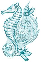 Blue sea horse with flowers embroidery design