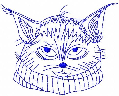 Redwork cat with scarf embroidery design