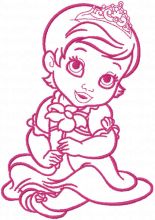 Princess with flower one colored embroidery design