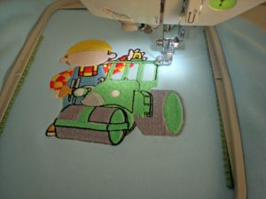 Bob the builder with tractor design in embroidery hoop
