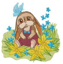 Funny bunny in romper embroidery design