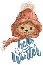 Vintage bear hello winter embroidery design