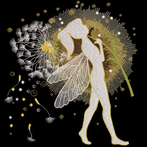 Walking fairy with magic dandelion embroidery design