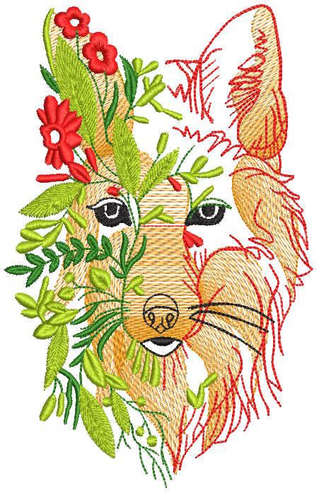 Wolf hidden in_autumn foliage embroidery design