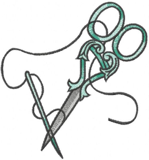 Scissors and needle embroidery design