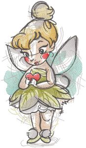 Tinkerbell with heart sketch embroidery design