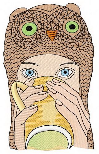 Girl in owl hat 2 machine embroidery design      