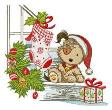 Puppy and Christmas eve embroidery design