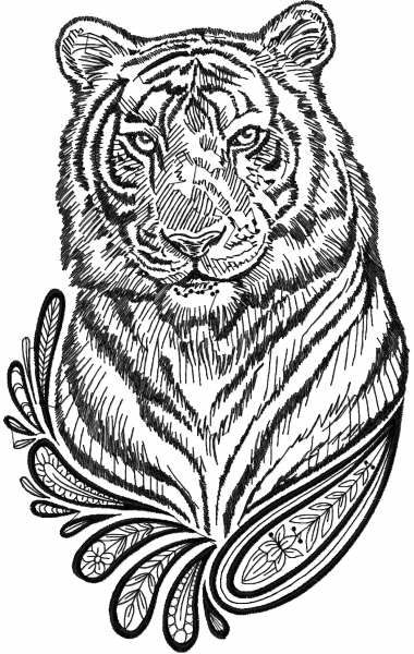 Tiger black and white sketch embroidery design