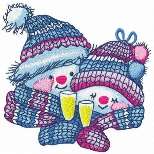 Snowmen with champagne machine embroidery design
