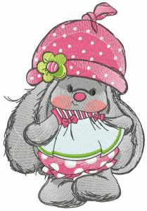 Bunny Mi with polka dot pants and hat embroidery design
