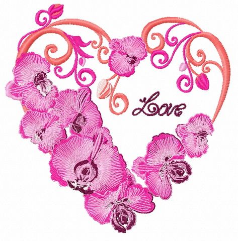 Heart with orchids machine embroidery design      