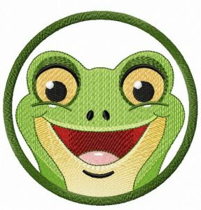 Smiling frog in frame embroidery design