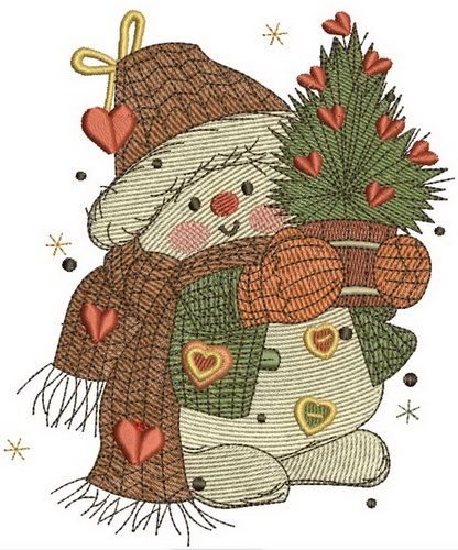 Snowman in love embroidery design