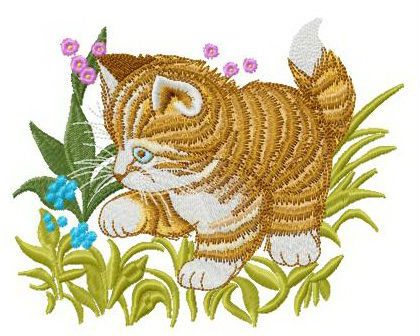 Cat playing in grass machine embroidery design