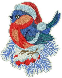 Birdie on snowy rowan embroidery design