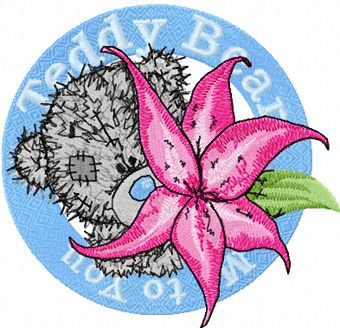 Teddy bear badge machine embroidery design