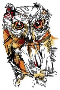 Wild owl autumn sletch style embroidery design