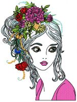 Girl with flowers in her hair embroidery design
