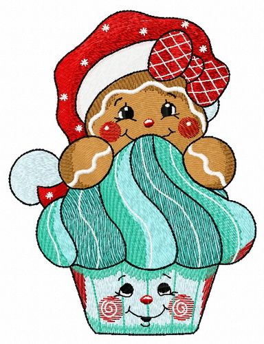 Gingerbread cupcake machine embroidery design