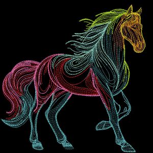 Desenho de bordado de cavalo arco-íris