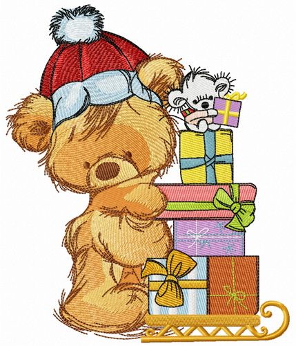 Delivery of Christmas gifts machine embroidery design