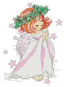 Angel with holly wreath embroidery design