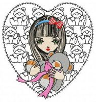 Girl with teddy bear 2 embroidery design