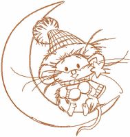 Mouse and crescent one colored embroidery design