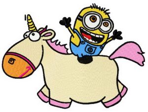 Minion riding unicorn embroidery design