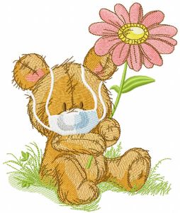Teddy bear with medical mask embroidery design