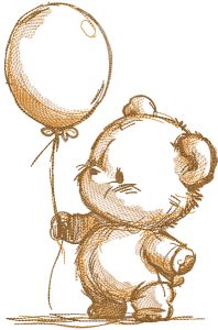 Bear with balloon brown sketch embroidery design