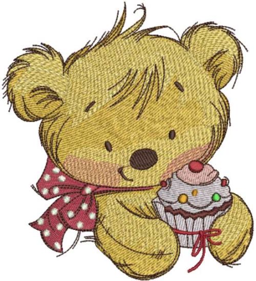 teddy bear wth cupcake embroidery design 3