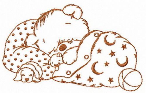 Sleeping bear machine embroidery design
