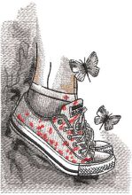 Summer childhood sneakers butterfly freedom embroidery design