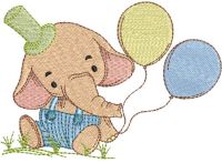 Diseño de bordado gratis de elefante bebé con globos.