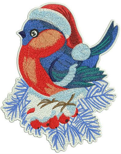 Birdie on snowy rowan machine embroidery design