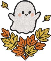Cute Ghost with Autumn Leaves embroidery design