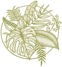 Monstera and tropical flowers embroidery design