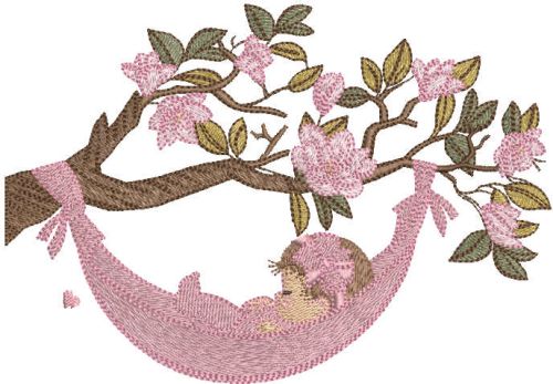Baby sleeping in a hammock embroidery design