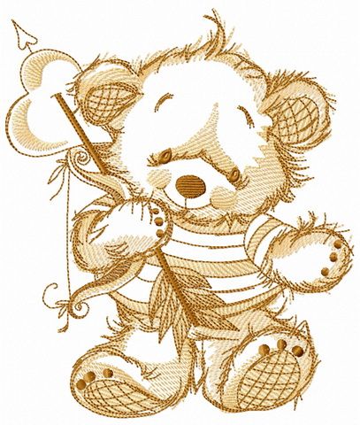 Teddy bear cupid sketch machine embroidery design
