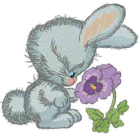Bunny smells heartsease machine embroidery design