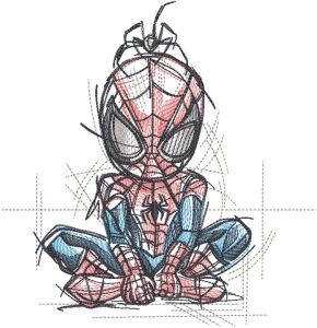 Sitting Spiderman and spider embroidery design